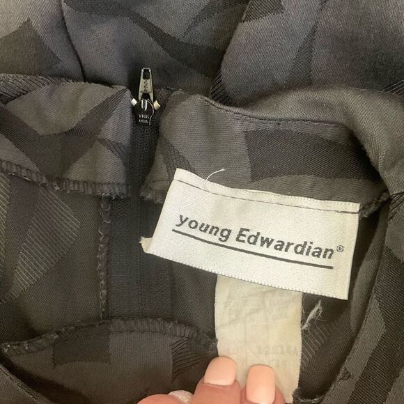 Vintage 80s Young Edwardian Women's Small Black Full Zip Maxi Dress Short Sleeve - Picture 13 of 16